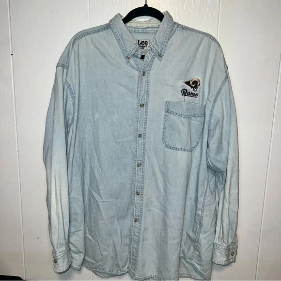 Vintage lee rams denim button up long sleeve shirt size XL - Picture 2 of 4